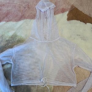 NWOT Cropped White Mesh Hoodie - Size Small